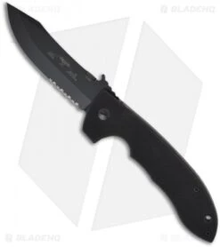 Emerson CQC-8 Wave BTS Bowie Folding Knife W/ Wave (3.9" Black Serr)